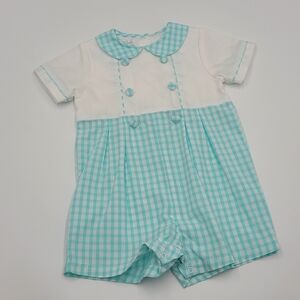 NEW Petit Ami baby boy aqua gingham shortall size 6 months